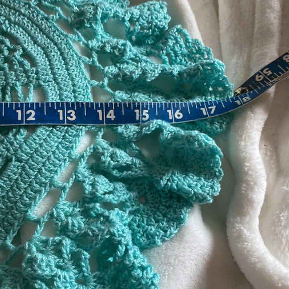 18” round aqua crochet table topper. Not sure if it’s handmade or not but pretty - Picture 5 of 5